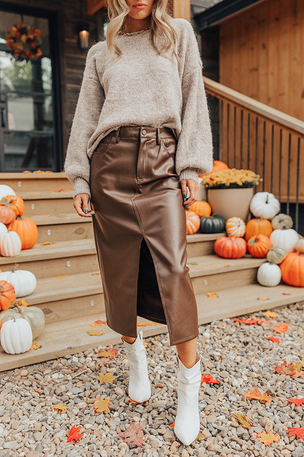 The Eras High Waist Faux Leather Skirt in Chestnut