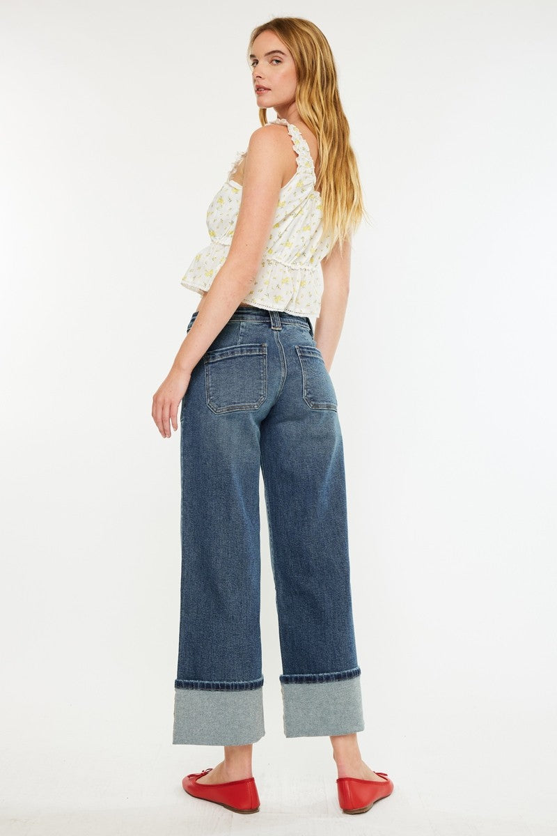 Kancan Dark Wash MR Wide Leg Jean