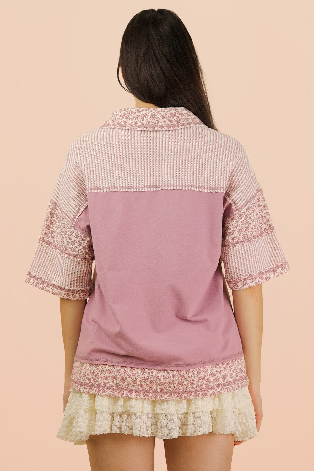 Oversized Half Button-Down Collared Top