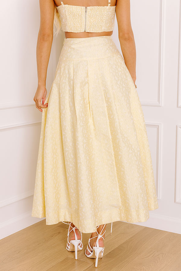 Conservatory Stroll High Waist Floral Jacquard Midi Skirt