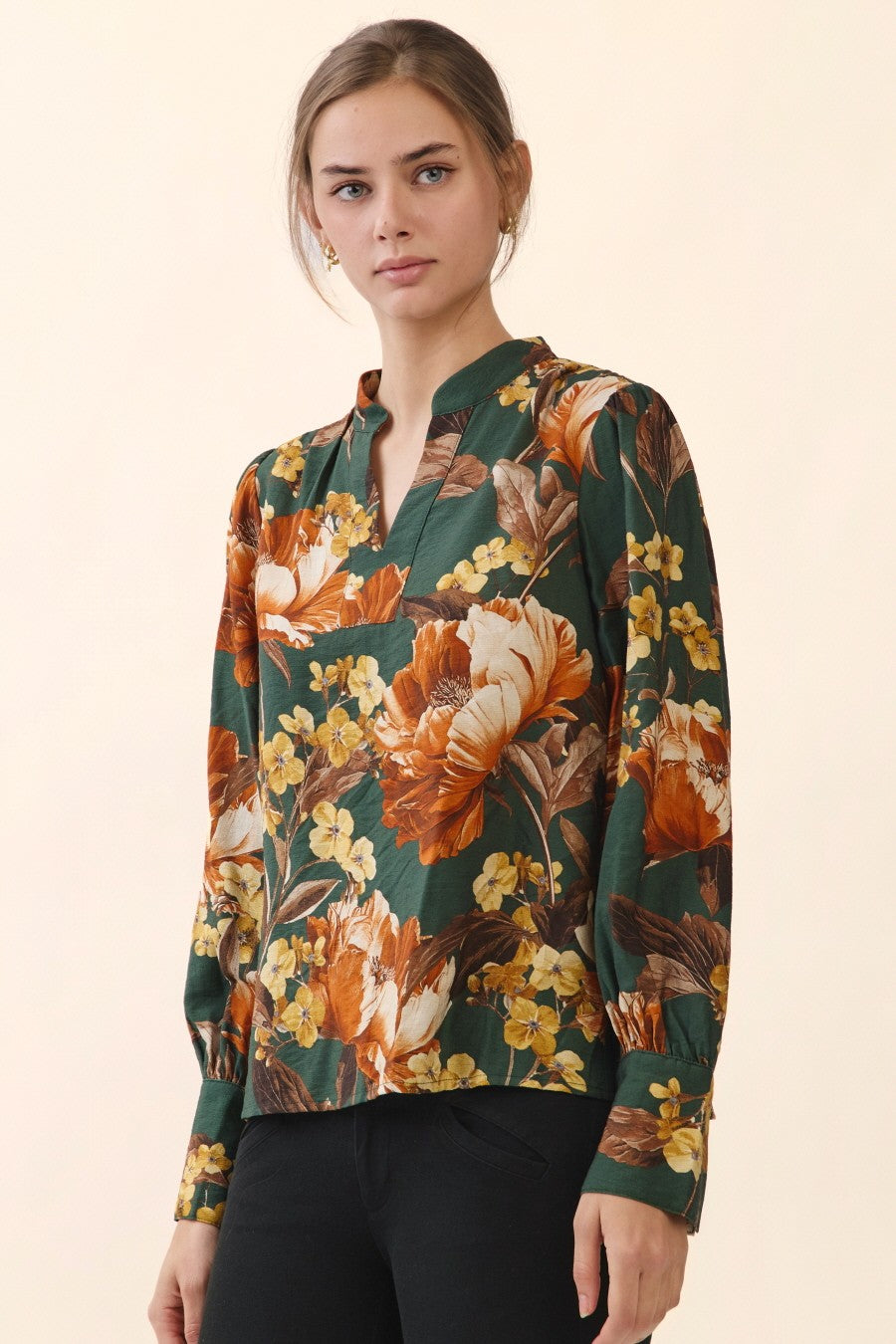 Green Floral Print Blouse