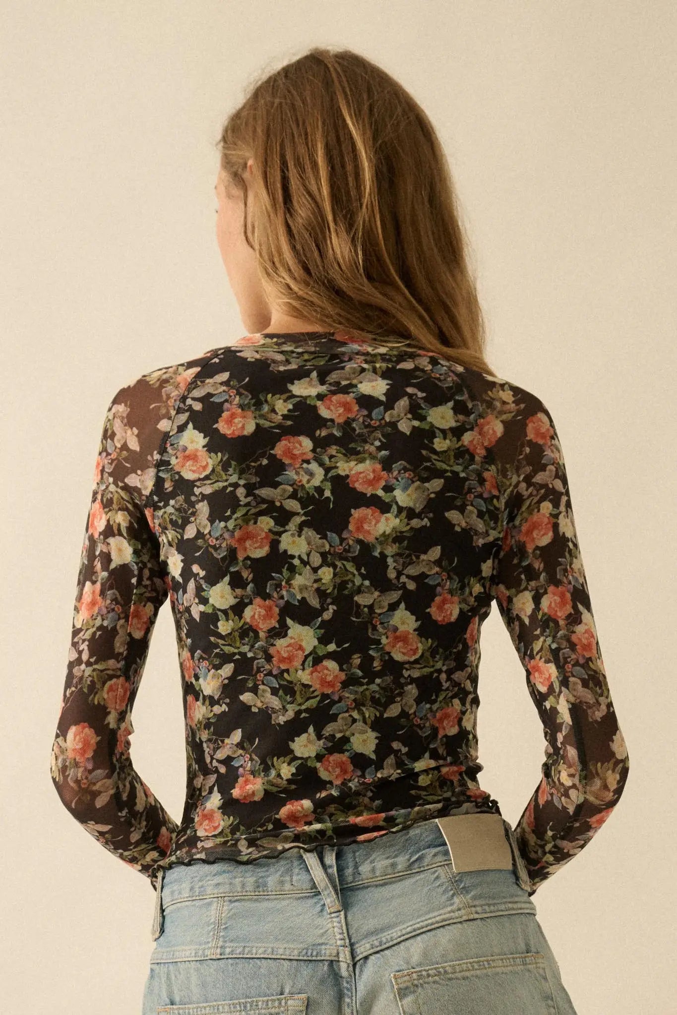 Dream Garden Floral Mesh Thumbhole Top