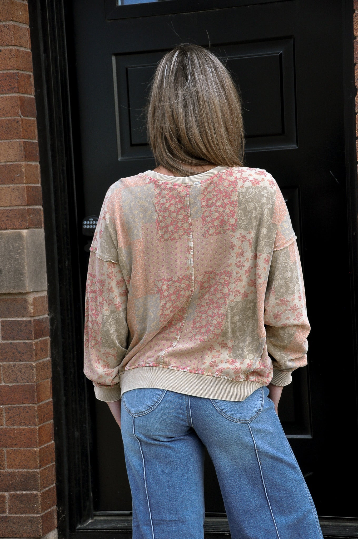 Floral Printed Washed Terry Pullover