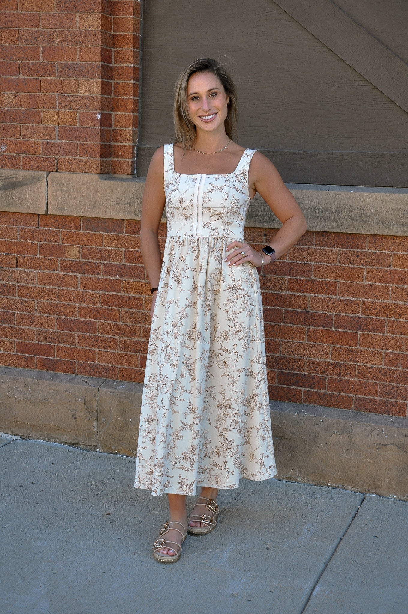 Floral Toile Front Hook Midi Dress