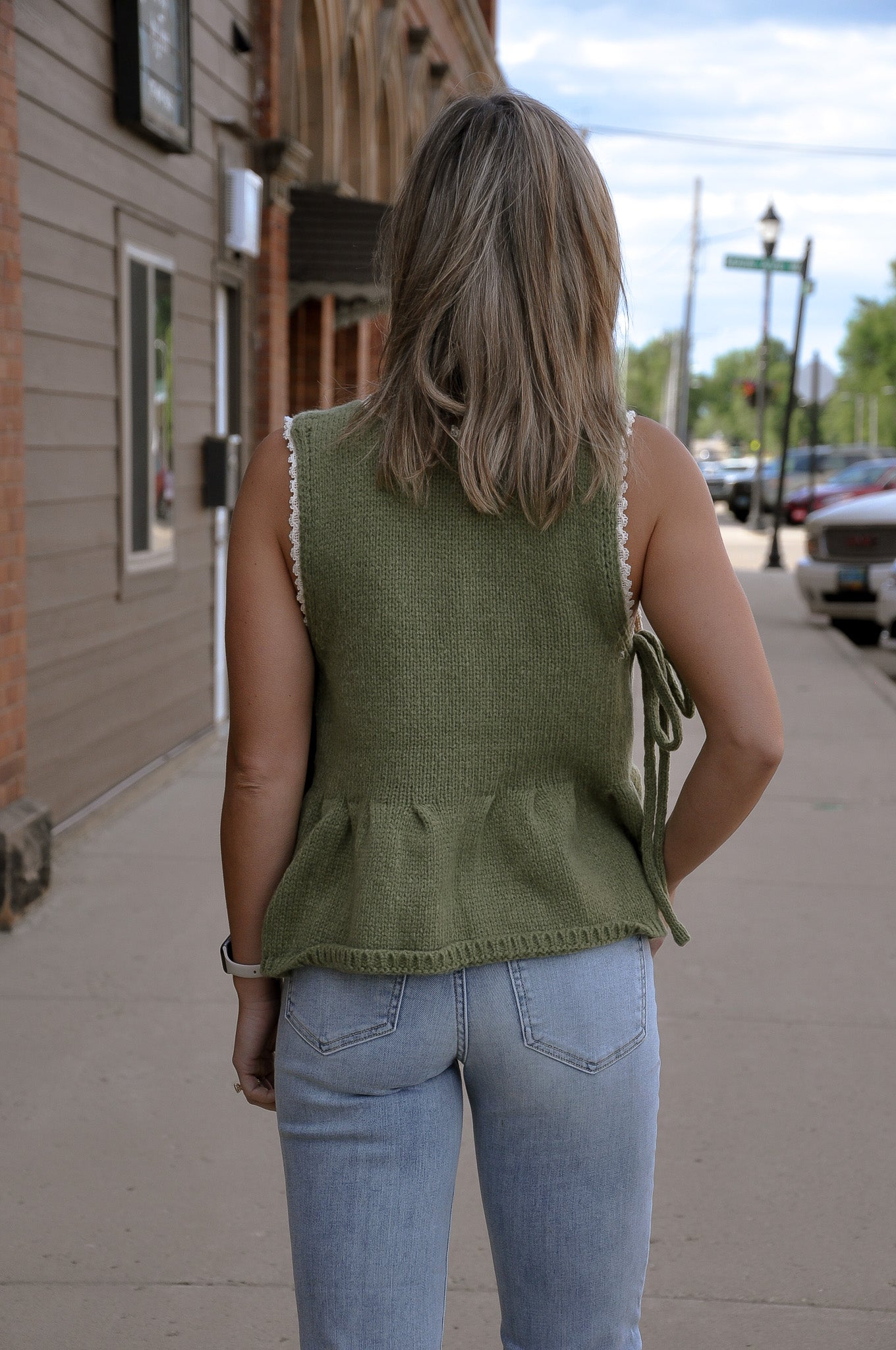 Lace Trim Side Tie Knit Peplum Top