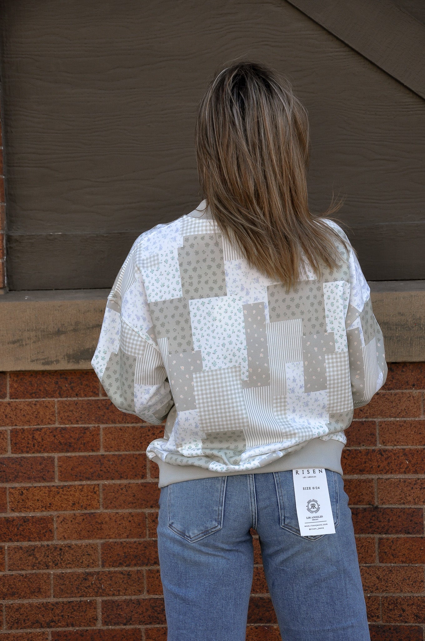 Mock Neck Patch Work Print Sweatshirt