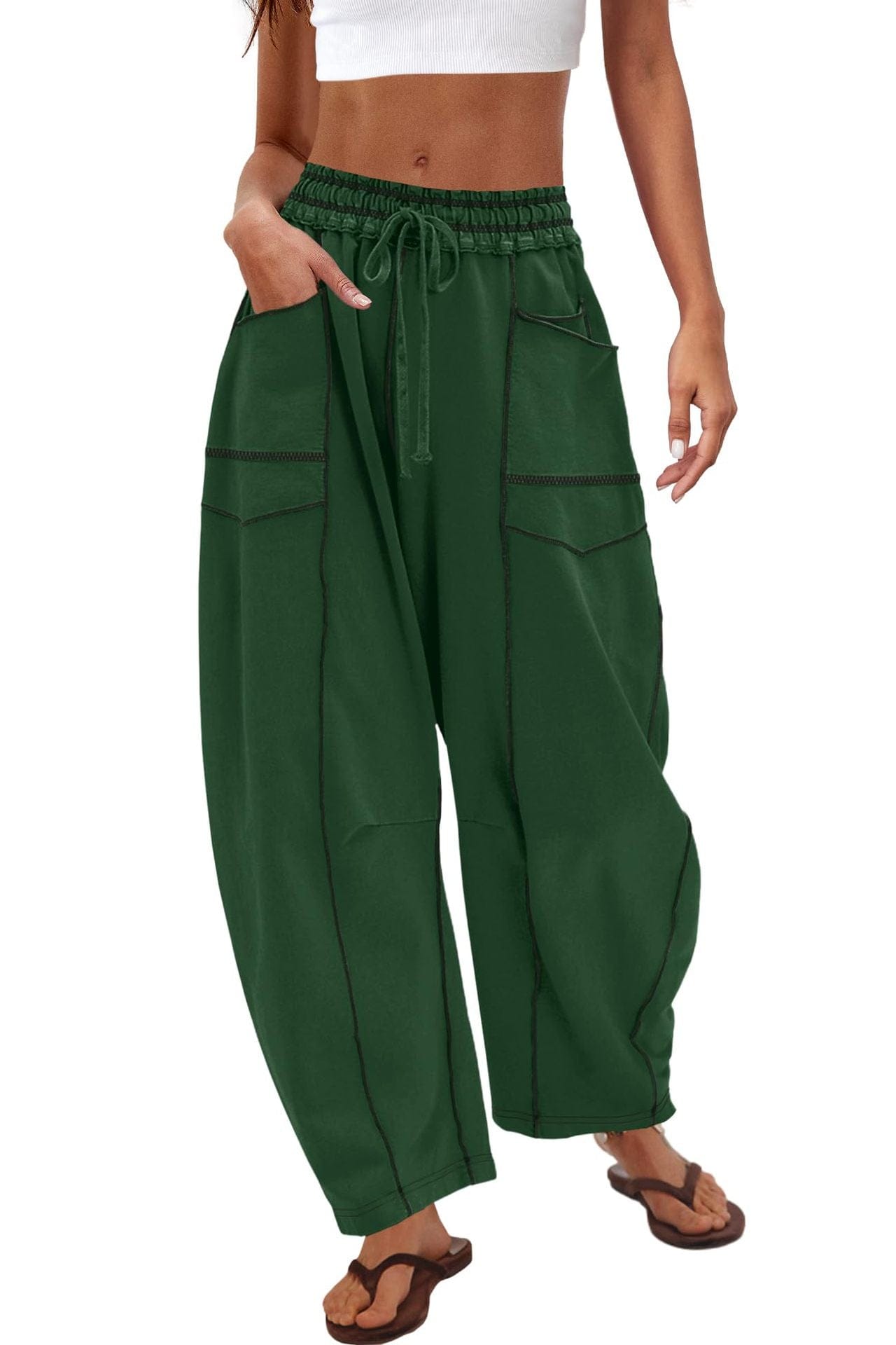 Wide Leg Contrast Barrel Pants