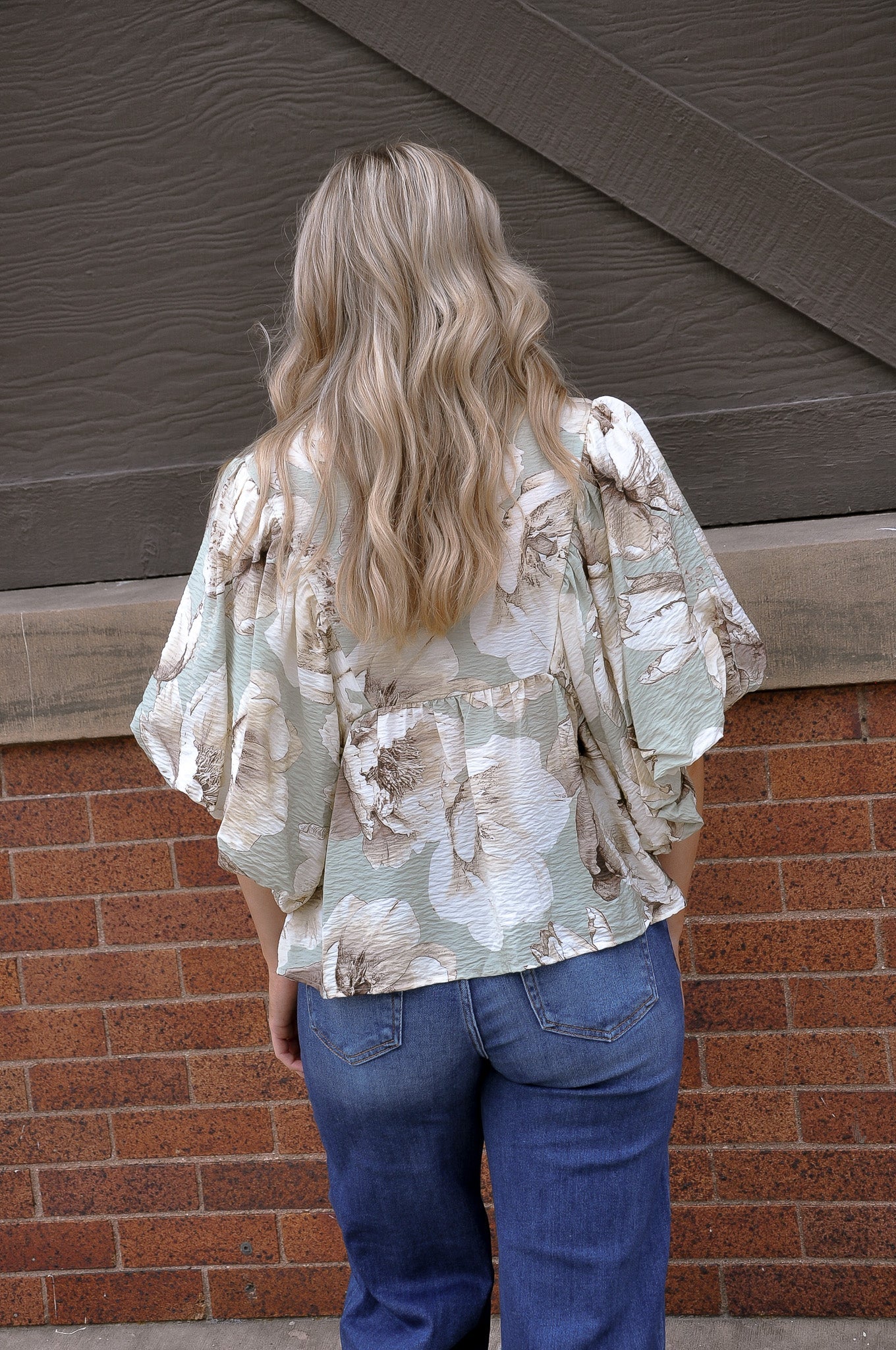 Sage Floral Printed V-Neck Top
