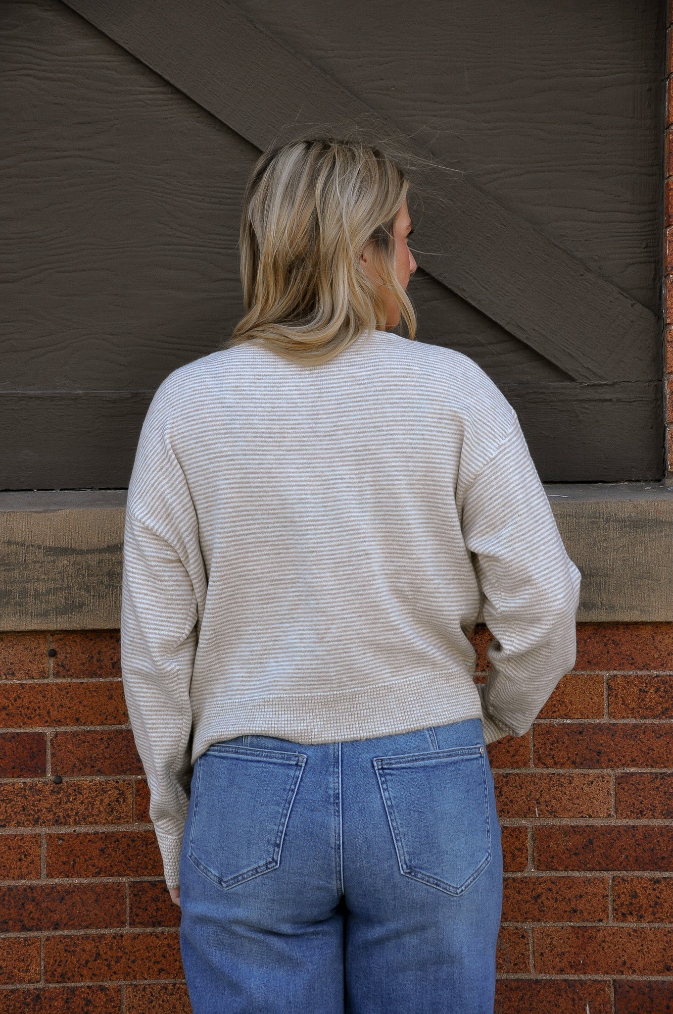 Taupe Striped Button-up Sweater