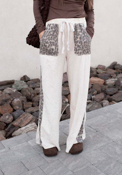 Mineral Washed Leopard Print Pocket Side Trim Pants