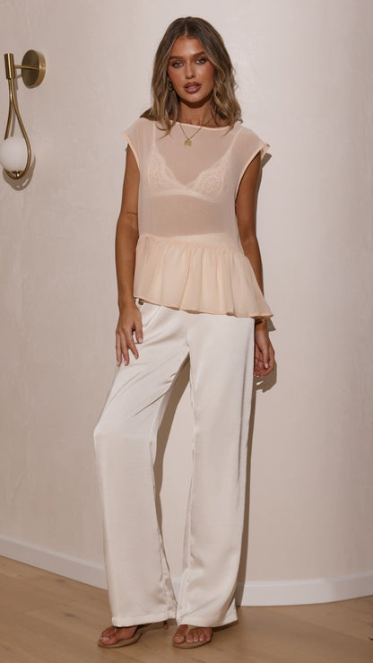 Deana Long Line Sheer Top - Beige