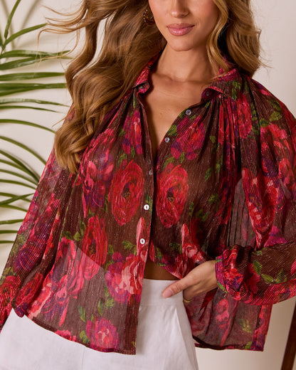 Camilah Print Pleated Chiffon Top