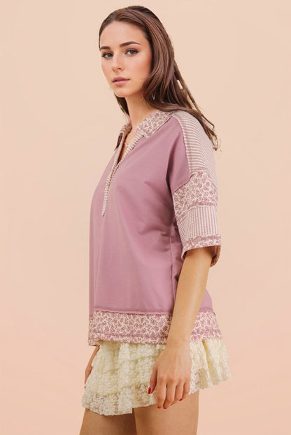 Oversized Half Button-Down Collared Top