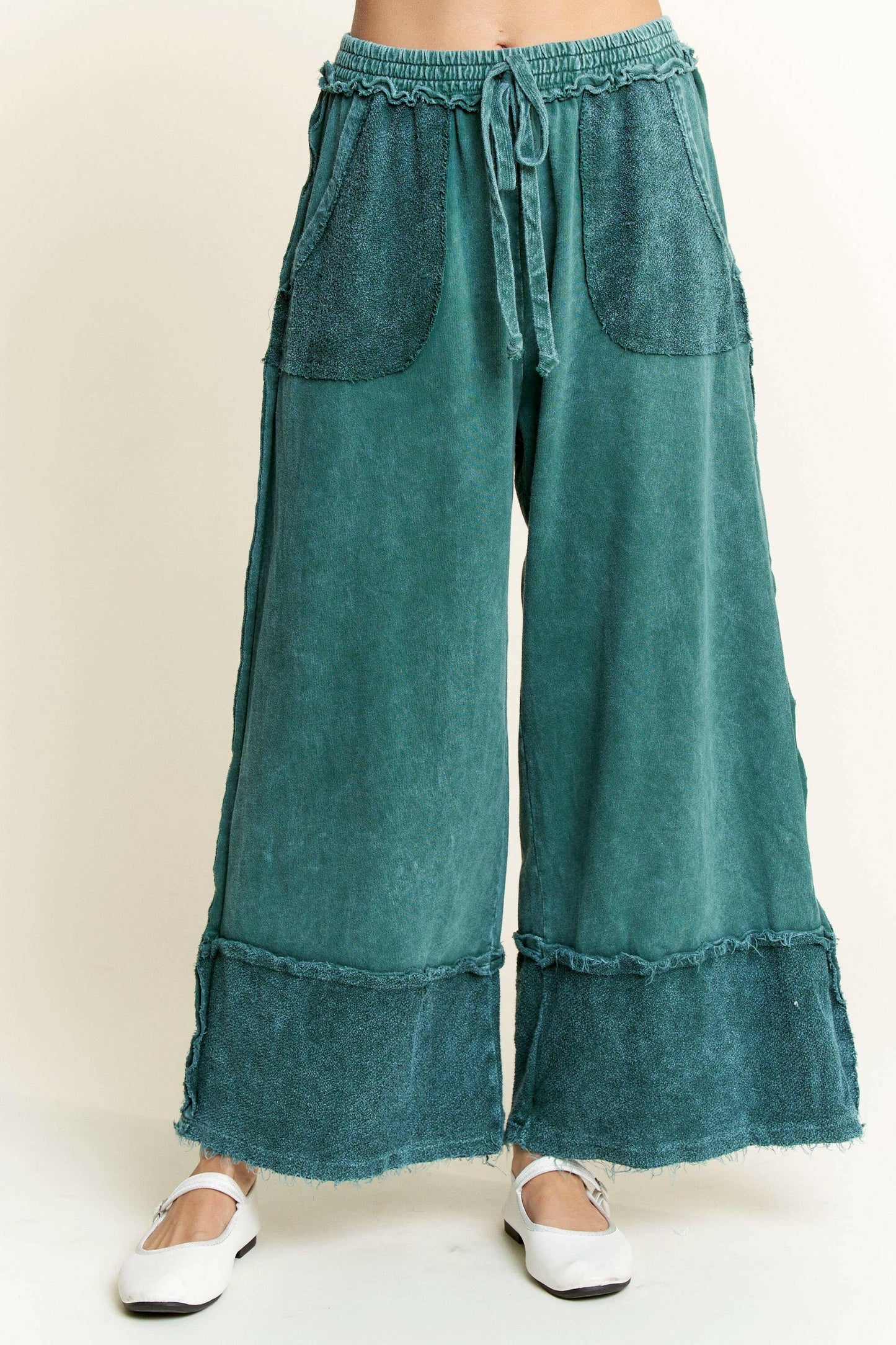 J.HER Mineral Wash Wide Pants with Raw Hem Frayed Details