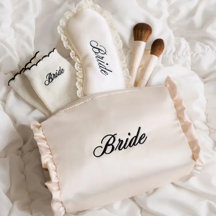 Embroidered Bride Satin Cosmetic Bag