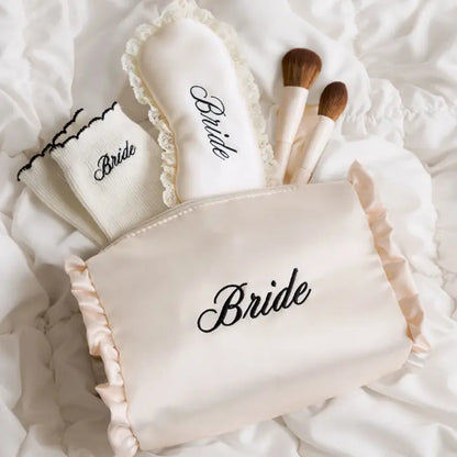 Embroidered Bride Satin Cosmetic Bag