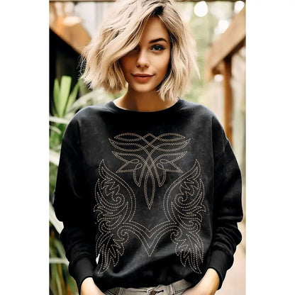 Western Boots Toe Stitched Sweatshirt