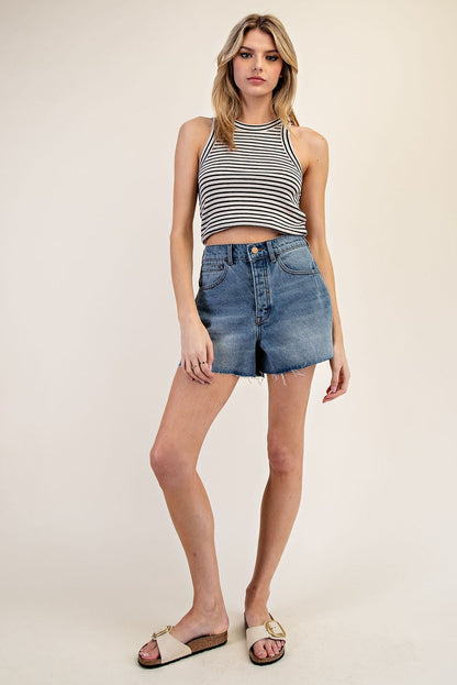 Raw Bottom Hem Denim Shorts