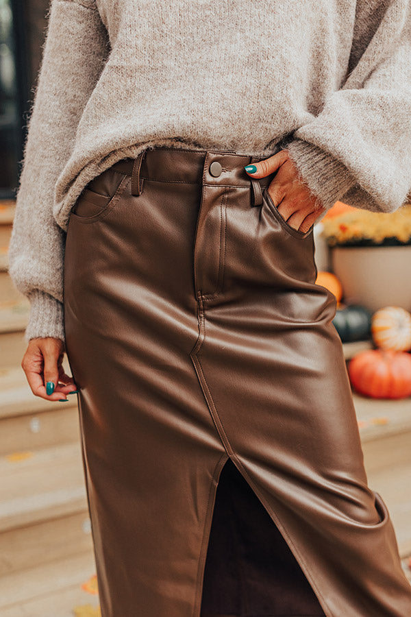 The Eras High Waist Faux Leather Skirt in Chestnut