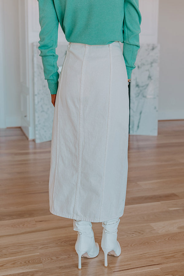 The Maris High Waist Denim Skirt in Cream