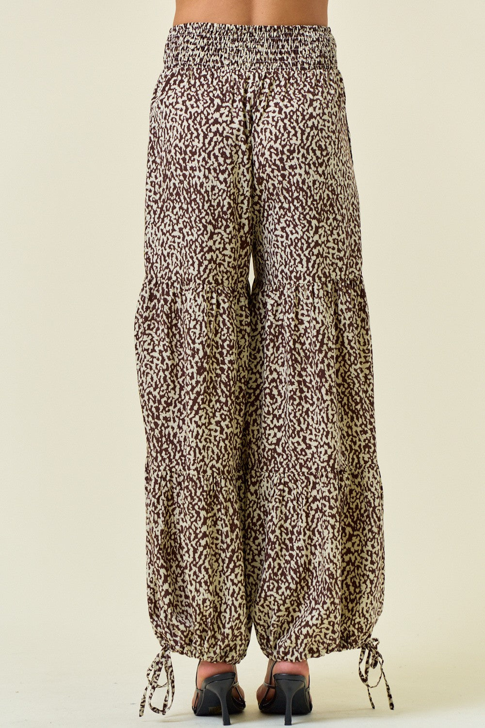 Printed Smocked Waist Tiered Wide-Leg Pants