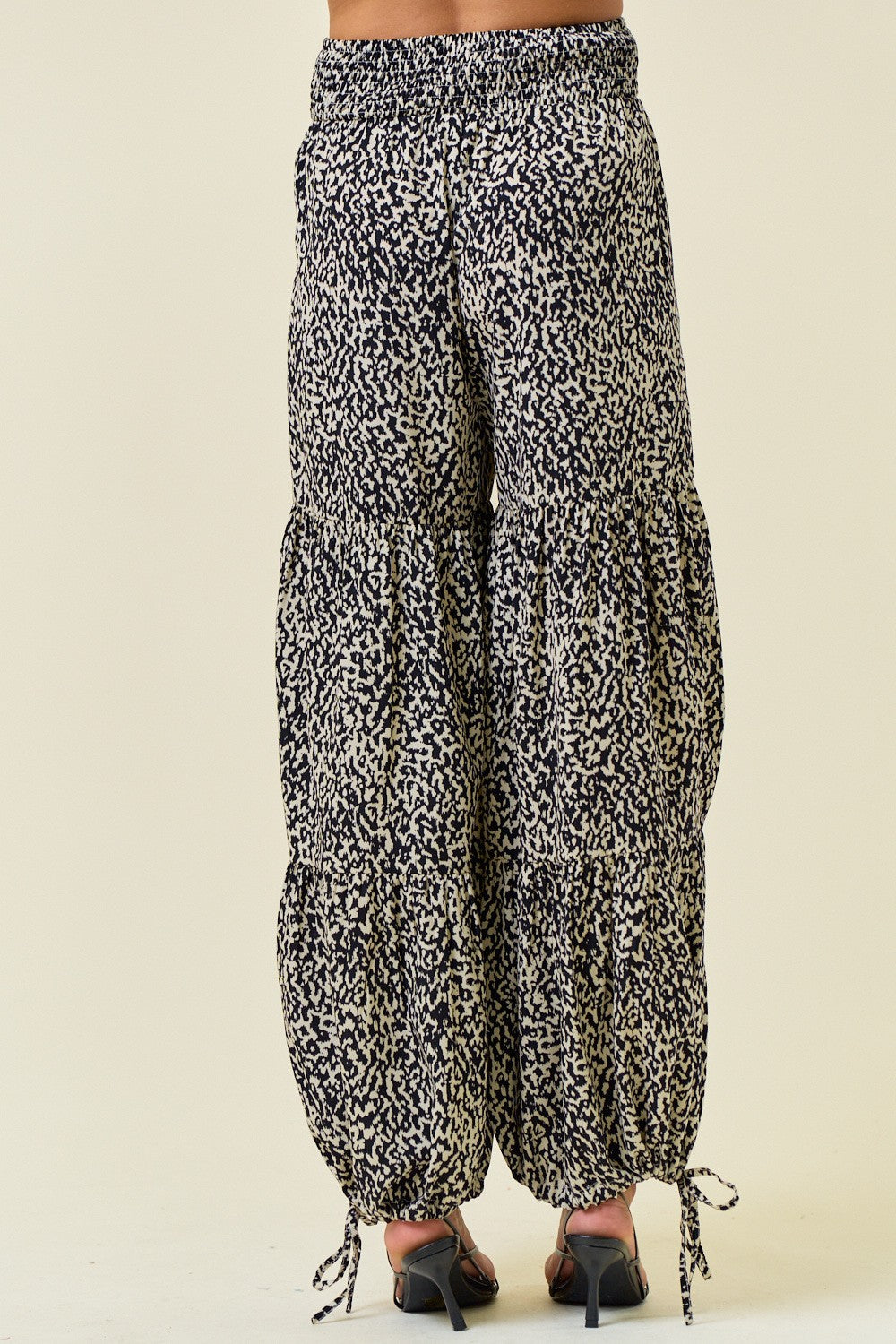 Printed Smocked Waist Tiered Wide-Leg Pants