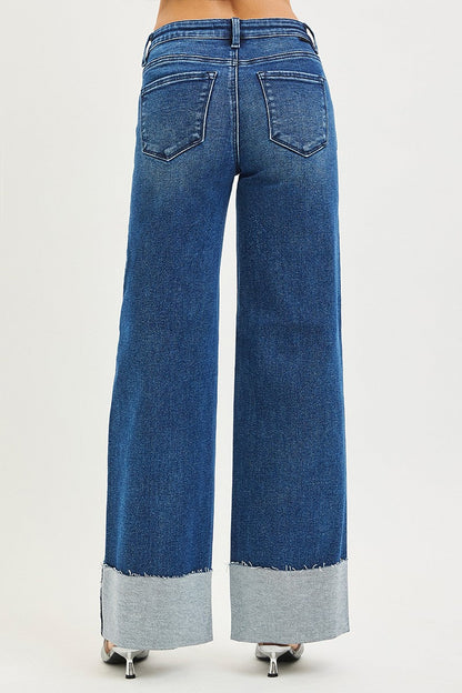 Slouchy Wide Leg Jeans W/Cuffed Hem