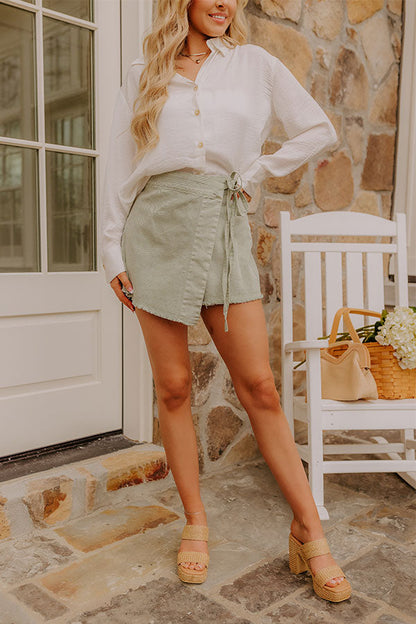 The Alice High Waist Denim Skort in Sage