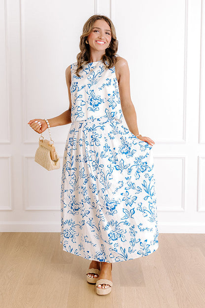 Chic and Serene High Waist Floral Maxi Skirt