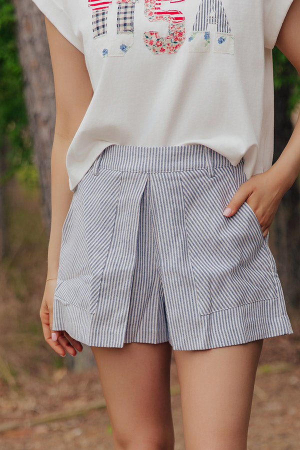 The Sam High Waist Stripe Skort in Blue