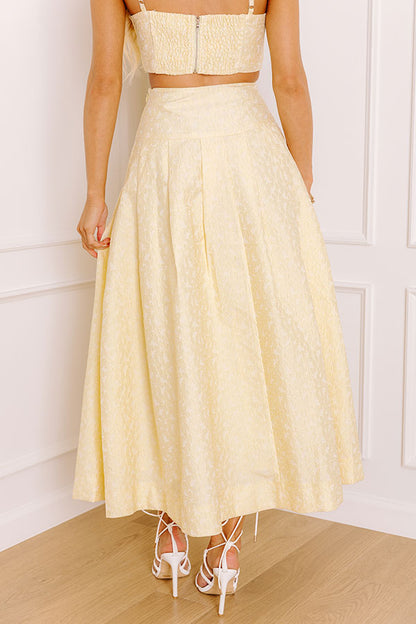 Conservatory Stroll High Waist Floral Jacquard Midi Skirt