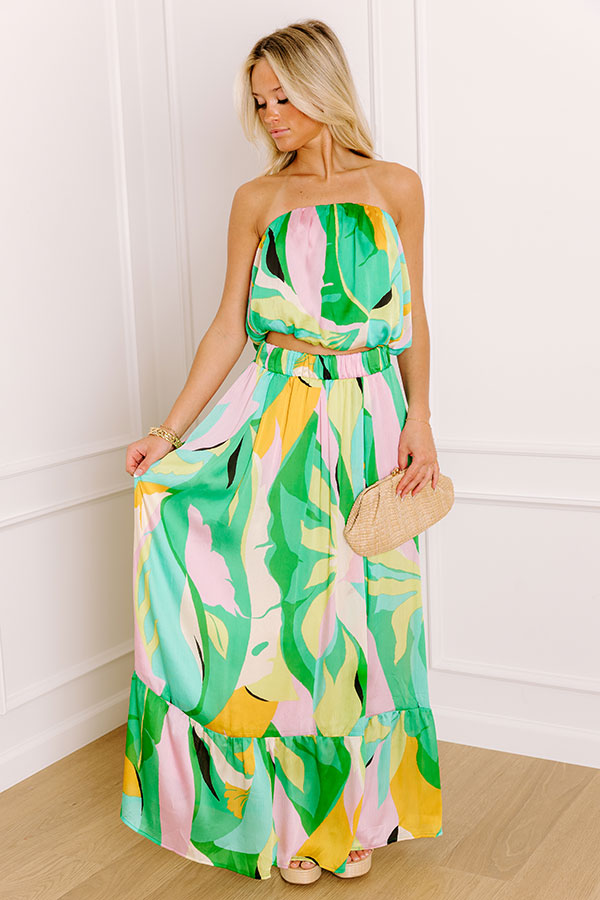 Shades Of Paradise High Waist Maxi Skirt in Green