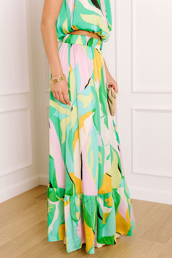 Shades Of Paradise High Waist Maxi Skirt in Green
