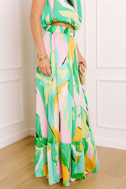Shades Of Paradise High Waist Maxi Skirt in Green
