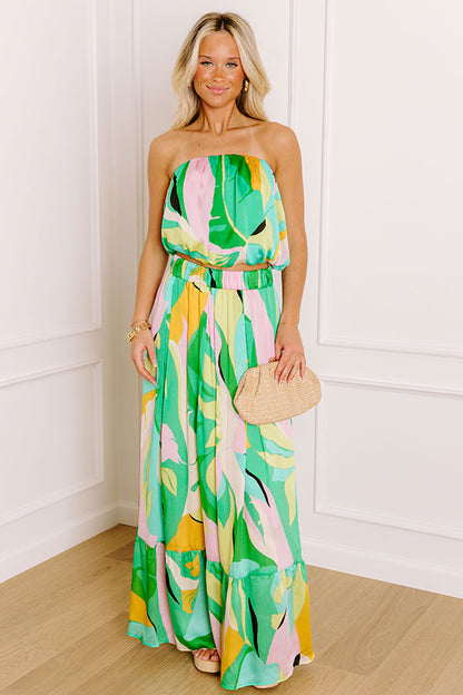 Shades Of Paradise High Waist Maxi Skirt in Green