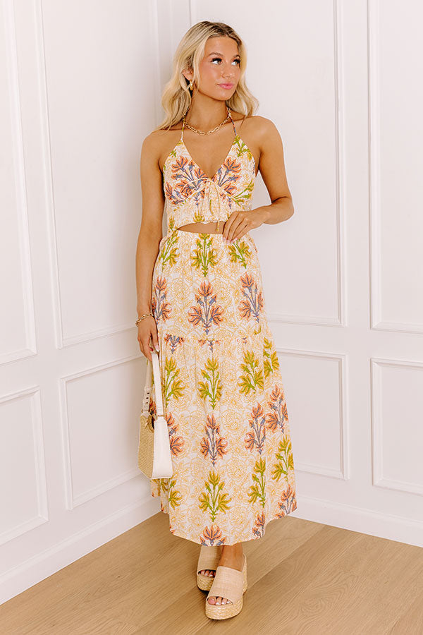 Sunshine And Sorbet High Waist Floral Midi Skirt