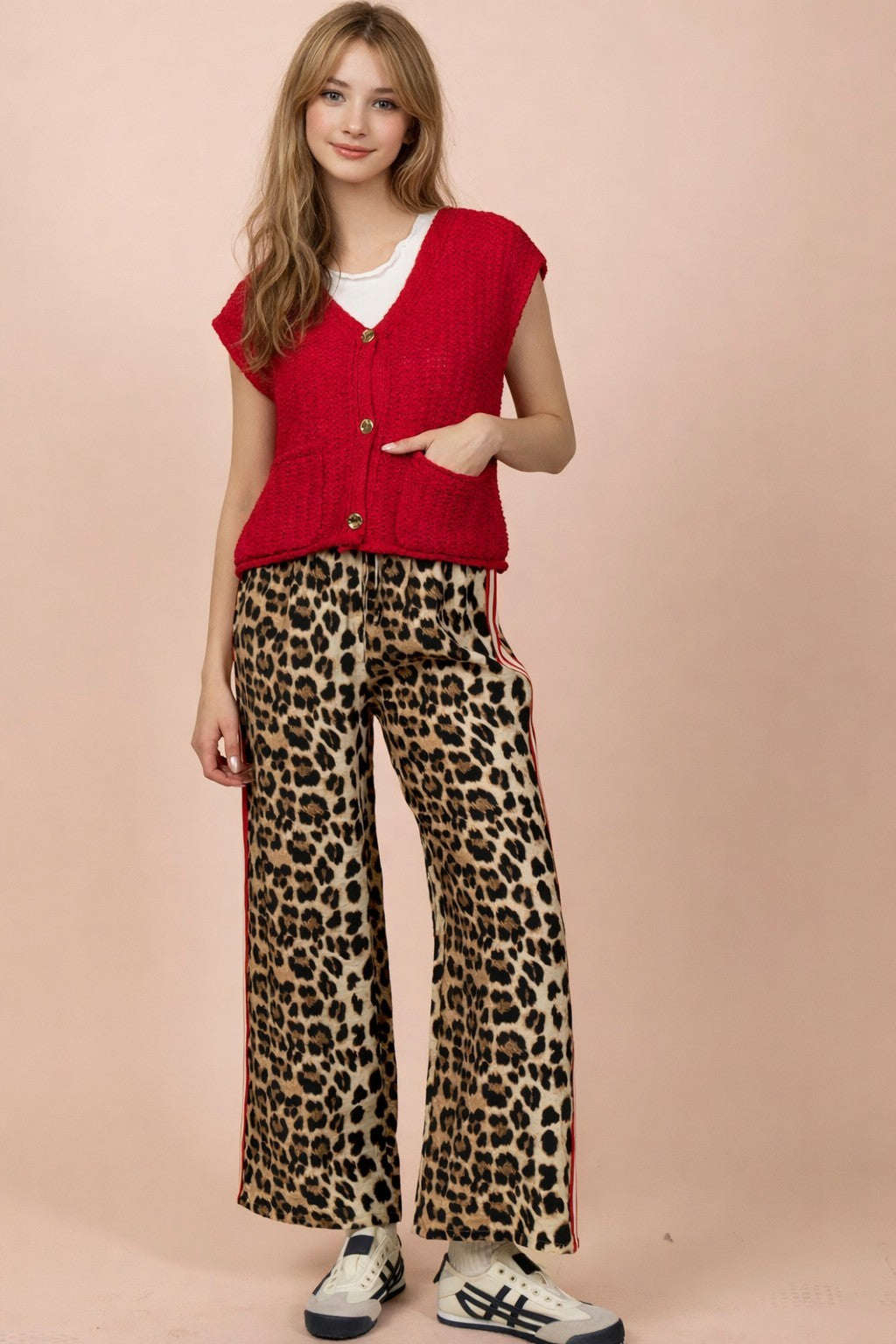 Side Stripe Tape Detail Leopard Pants