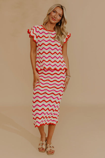 Getaway Chic High Waist Pointelle Knit Midi Skirt