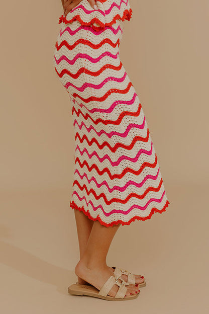 Getaway Chic High Waist Pointelle Knit Midi Skirt