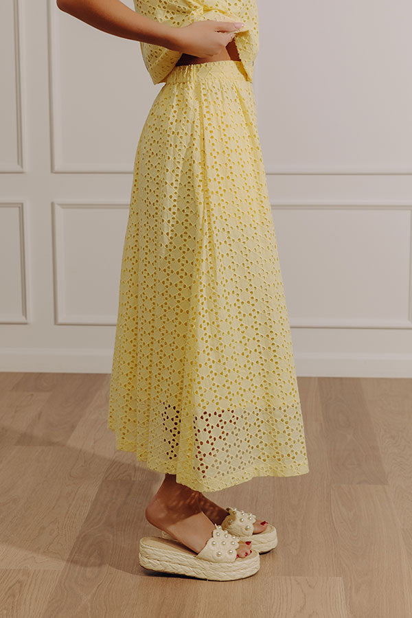Picnic In Provence High Waist Eyelet Midi Skirt