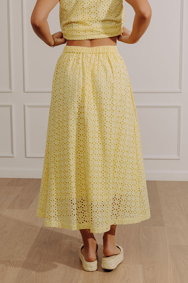 Picnic In Provence High Waist Eyelet Midi Skirt
