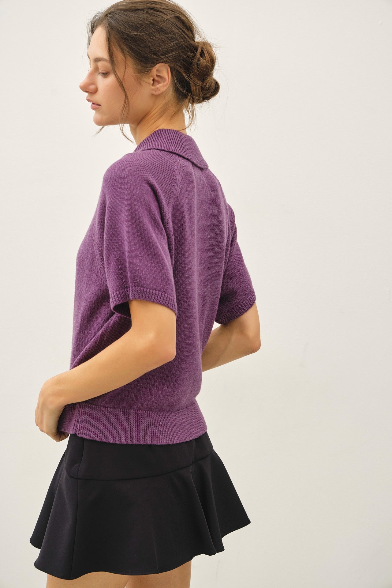 Wool Blended Raglan SS Polo Sweater