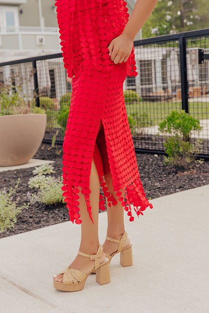 Salsa For Two High Waist Fringe Midi Skirt
