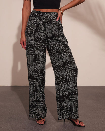 Elenne Bandana Paisley Print Wide Leg Pants
