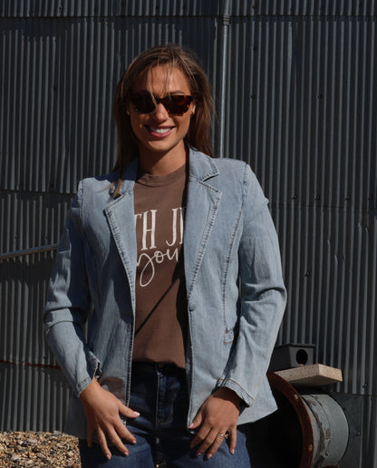 Single Breast Front Pocket Denim Blazer