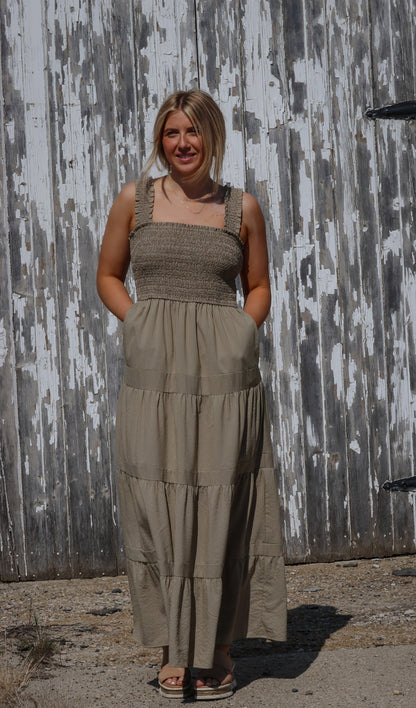 Striped Smocked Bodice Tiered Dress
