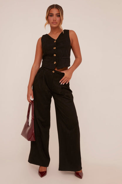 Black Button Up Front Waistcoat - Dinara