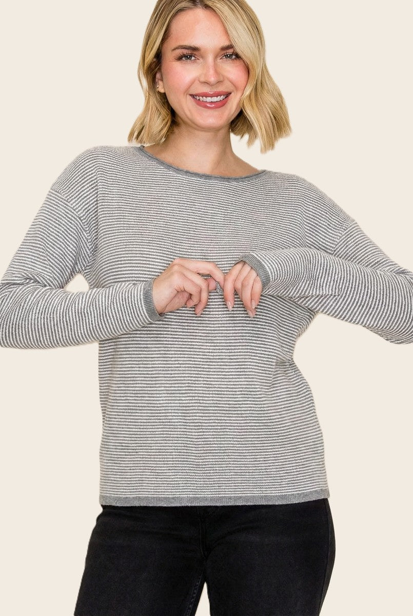 Grey Mini Waffle Textured Sweater