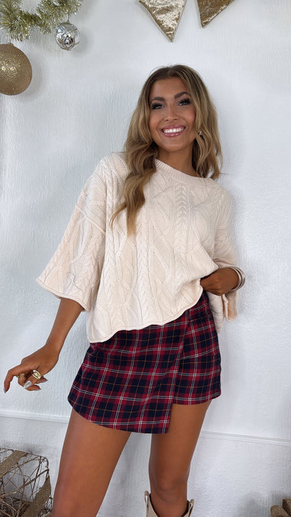 Winter Waltz Plaid Skort, Red/Navy