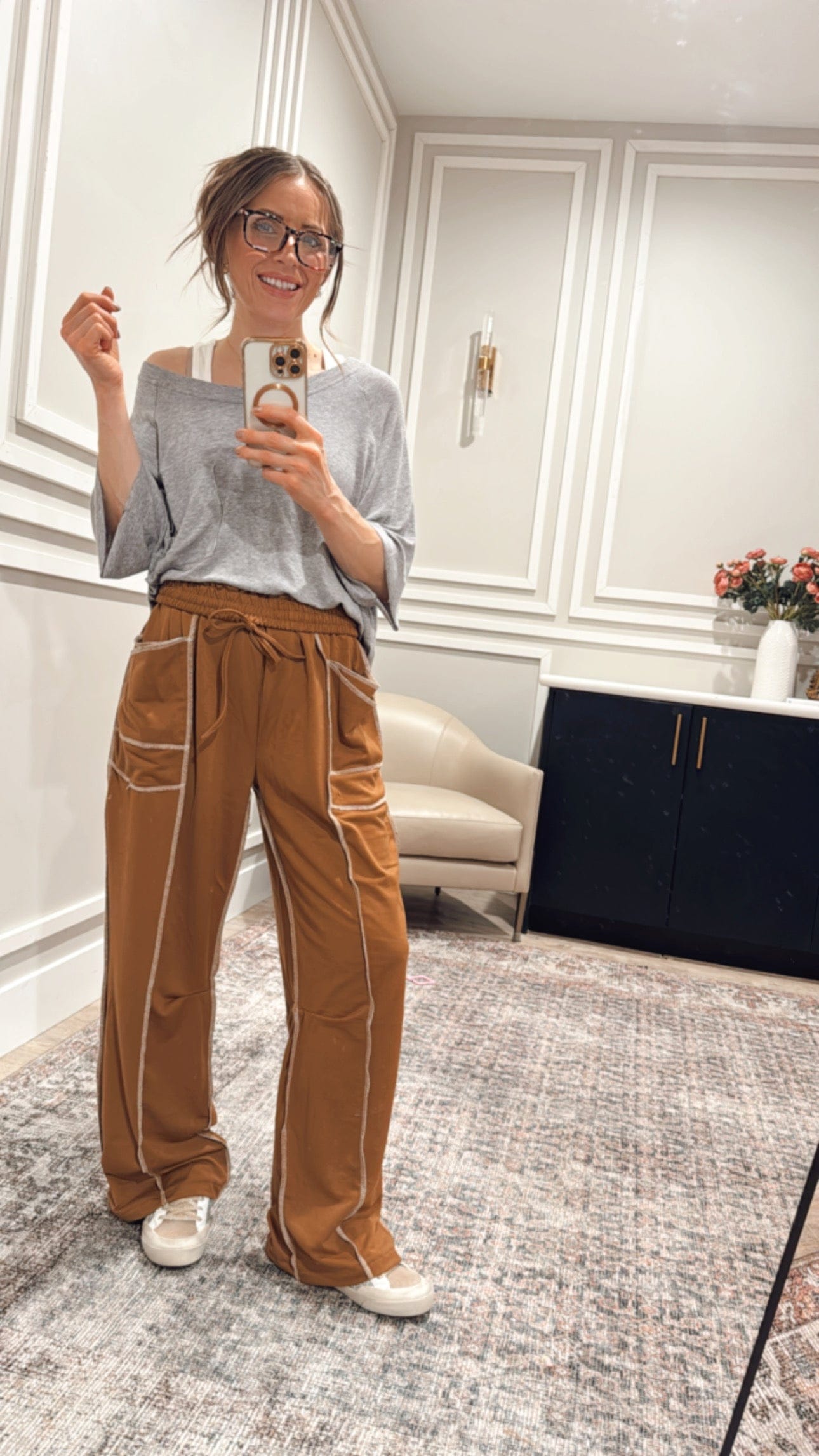 Luxe Contrast Stitching Wide Leg Pants